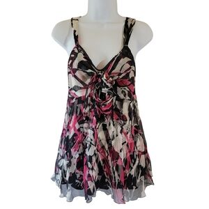 Karen Kane Y2K Babydoll Top Sz M Multicolored 100% Silk Whimsigoth Coquette Sexy